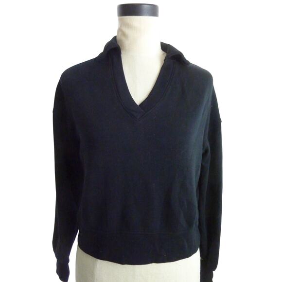 Danskin S Black Boxy Crop Polo Long Sleeve Shirt - Picture 1 of 6